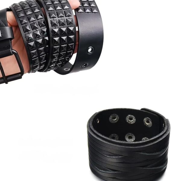 ست کمربند و دستبند مشکی مدل HEALEEP